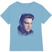 Elvis Presley Big Portrait Kids T-Shirt, Light Blue | Size: 5-6 Years