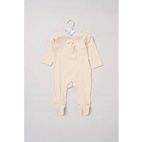 Rock a Bye Baby Newborn Sleepsuit with Appliqu Bear with Cloud Pocket in Light Beige | Size: 6-9 m