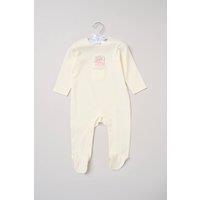 Rock a Bye Baby Girl's Newborn Sleepsuit with Appliqu Bear Pocket in Cream | Size: 6-9 m
