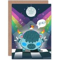 Artery8 Kawaii Cow Disco Party Kids Cool Greetings Card