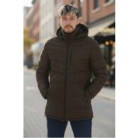 Infinity Leather Men's Leather Quilted Jacket Hooded Puffer Winter Coat -Summit in Brown | Size: Medium