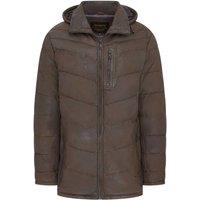 Infinity Leather Men's Leather Quilted Jacket Hooded Puffer Winter Coat - Olyic in Brown | Size: Medium