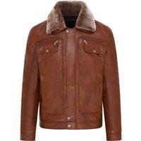 Infinity Leather Men's Trucker Shirt Leather Jacket- Tornio in Tan | Size: XL