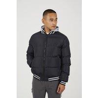 Brave Soul Men's Padded Varsity Style Jacket With Detachable Hood in Black | Size: Medium