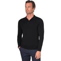 Brook Taverner Men's Casper Knitted Long-Sleeved Polo Shirt in Black | Size: Medium