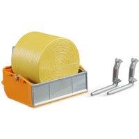 Bruder 1:16 Accessory: Tractor loading box with forks + 1 round bale in Orange | Size: 1 Pack