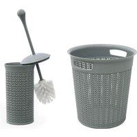 JVL Loop Toilet Brush & Round Plastic Bin in Grey