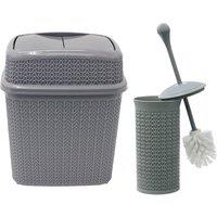 JVL Loop Toilet Brush & Rectangular Lidded Bin in Grey