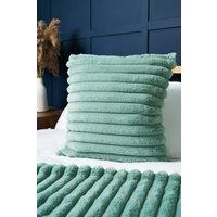 BHS Jumbo Cord with Plain Velvet Backing Cushion in Green | Size: 45 cm x 45 cm