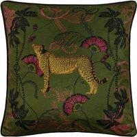 Paoletti Tropical Cheetah Printed Piped Cushion in Khaki | Size: 45 cm x 45 cm