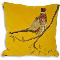 Paoletti Hunter Embroidered Pheasant Velvet Cushion in Mustard | Size: 45 cm x 45 cm