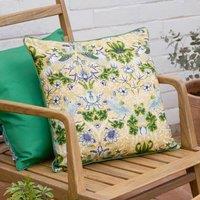 Morris & Co Strawberry Thief Piped Outdoor Cushion in Yellow | Size: 50 cm x 50 cm