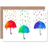 Artery8 Red Green Rain Umbrellas Thinking Of You Card