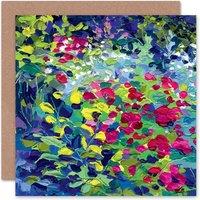 Wee Blue Coo Flowers Abstract Impressionist Pink Green Art Card