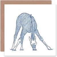 Wee Blue Coo Giraffe Blue Pen Sketch Drawing Animal Greeting Art Card