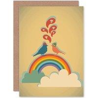Artery8 Hipster Love Birds Rainbow Clouds Greetings Card in Yellow