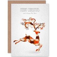 Artery8 Merry Christmas Happy New Year Reindeer Greetings Card in White