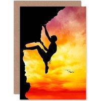 Artery8 Sport Sunset Free Climber Silhouette Greetings Card in Orange