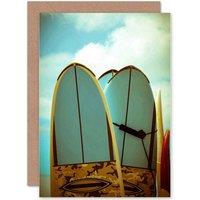 Artery8 Sport Fun Surf Board Beach Sea Retro Greetings Card in Blue