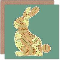 Artery8 Bunny Cut Out Decorated Eggs Pattern Green Easter Card