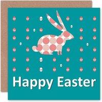 Artery8 Modern Polka Dot Bunny Eggs Pink Green Easter Card