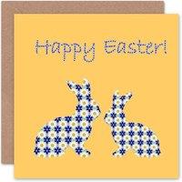 Artery8 Flower Pattern Bunny Silhouettes Easter Card