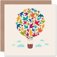 Wee Blue Coo Hot Air Balloon Colourful Bird Pattern Bright Fun Card