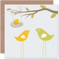 Artery8 Bird Parents Nest Egg Cartoon New Baby Card