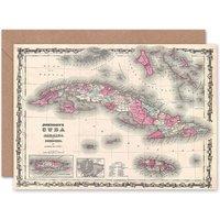 Artery8 1862 Johnson Map Cuba Puerto Rico Birthday Card