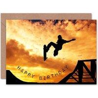 Artery8 Skateboarder Skateboard Ramp Sunset Action Shot Birthday Card