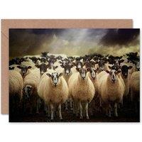 Artery8 Sheep Flock Cloudy Sky Farm Animal Photograph Greeting Card