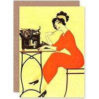 Artery8 Advert Typewriter Woman Red Dress Writing USA Art Blank Card