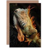 Artery8 Animal Iguana Lizard Reptile Scales Spines Greetings Card in Black