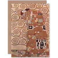 Artery8 Gustav Klimt Fulfilment Painting Greetings Card in Brown