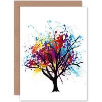 Artery8 Paint Splat Abstract Tree Rainbow Photo Birthday Greetings Card
