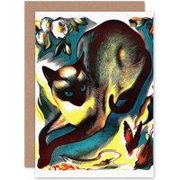 Artery8 Paintings Animal Cat Butterfly Siamese Fine Greetings Card