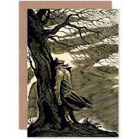 Artery8 Heathcliff Wuthering Heights Bronte Black White Greetings Card in Grey