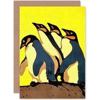 Artery8 Penguins Birthday Greetings Card in Yellow