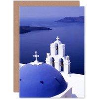 Artery8 Santorini Church Blue Domed Roof Greece Home Greetings Card