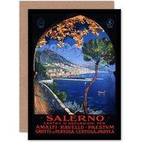 Artery8 Travel Salerno Mediterranean Italy Advertising Birthday Greetings Card in Blue