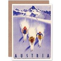 Artery8 Travel Tourism Winter Sport Austria Ski Snow Alps Greetings Card in Blue