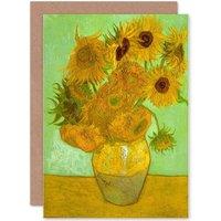 Artery8 Van Gogh Twelve Sunflowers Greetings Card in Yellow