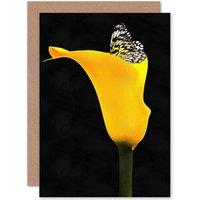 Artery8 Yellow Flower Black White Butterfly Photo Birthday Greetings Card