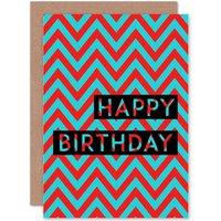 Artery8 Zig Zag Birthday Blue Red Greetings Card