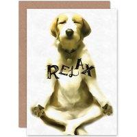 Artery8 Birthday Dog Meditate Yoga Relax Funny Greetings Card in White