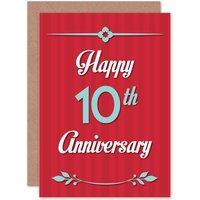 Artery8 Happy Tenth Anniversary Happy 10th Greetings Card in Red