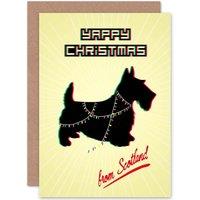 Artery8 Christmas Xmas Trippy Scottie Dog Greetings Card in Yellow