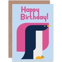 Artery8 Retro Penguin Happy Birthday Greetings Card in Blue