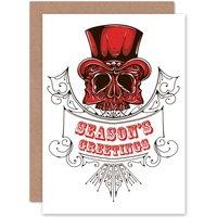 Artery8 Merry Christmas Xmas Skull Top Hat Seasons Greetings Greetings Card in White