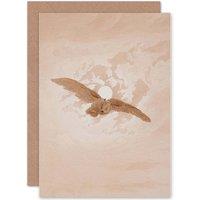 Artery8 Painting Animal Study Friedrich Owl Flying Moonlit Sky Greetings Card in Beige